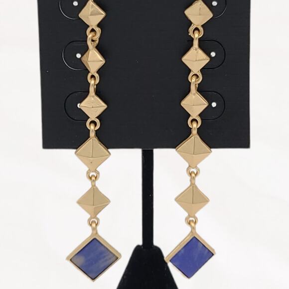 JARDIN Gold Blue Sodalite Stone Dangle Drop Post Earrings ~ NEW - Picture 1 of 7